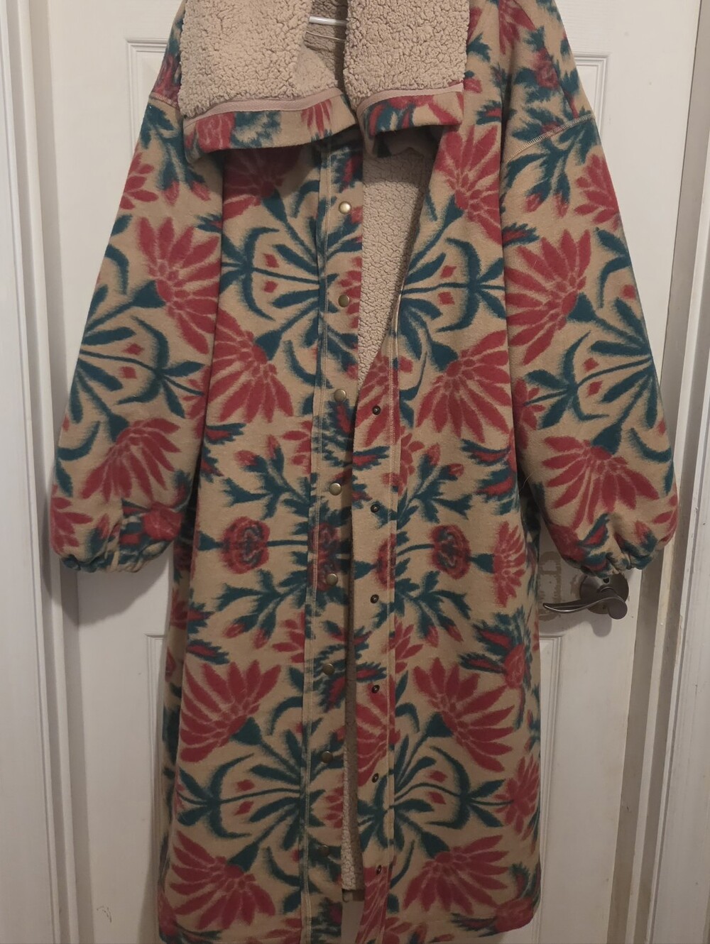 NWOT Free People This Love Floral Cardi Coat Sherpa Ruby Combo M-DEADSTOCK RARE